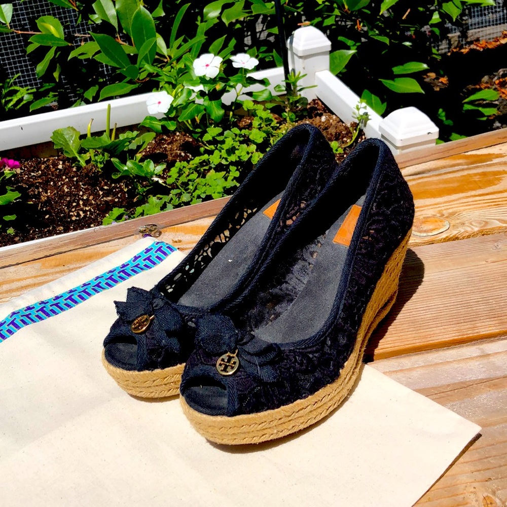 Tory Burch Black Lace Espadrilles